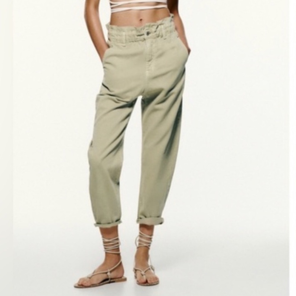 Zara Light Green Z1975 Baggy Paperbag High Rise Jeans
